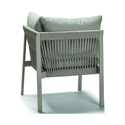 Gartenlounge Sessel mit Sitzkissen und Rückenkissen, Rückansicht mit vertikaler Kordelbespannung an der Rückenlehne