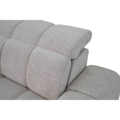 Nahaufnahme der gepolsterten Rückenlehne mit hochgestellter Kopfstütze und strukturierter Oberfläche des Bezugs B831 Kansas 5 linen