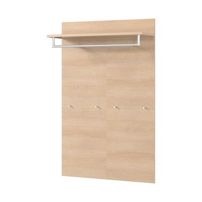 Wandmontiertes Garderobenpaneel in Holzoptik mit Ablagebrett, Kleiderstange und vier Haken