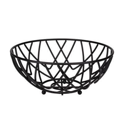 Obst-/Dekokorb 30 cm Life Style: runde schwarze Drahtschale mit sich kreuzenden Metallstreben in leicht erhöhter Frontansicht.