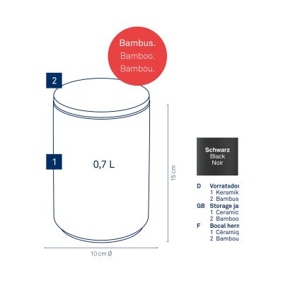 Schematische Darstellung der Vorratsdose mit Angaben zu Höhe Durchmesser und Fassungsvermögen